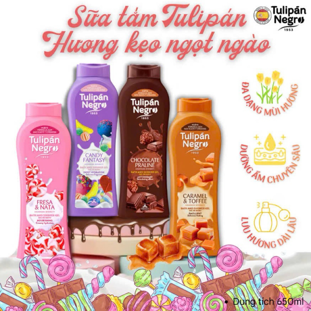 Sữa tắm Tulipán Negro 650ml Tây Ban Nha 650ml ( CHỌN MÀU NGẪU NHIÊN)