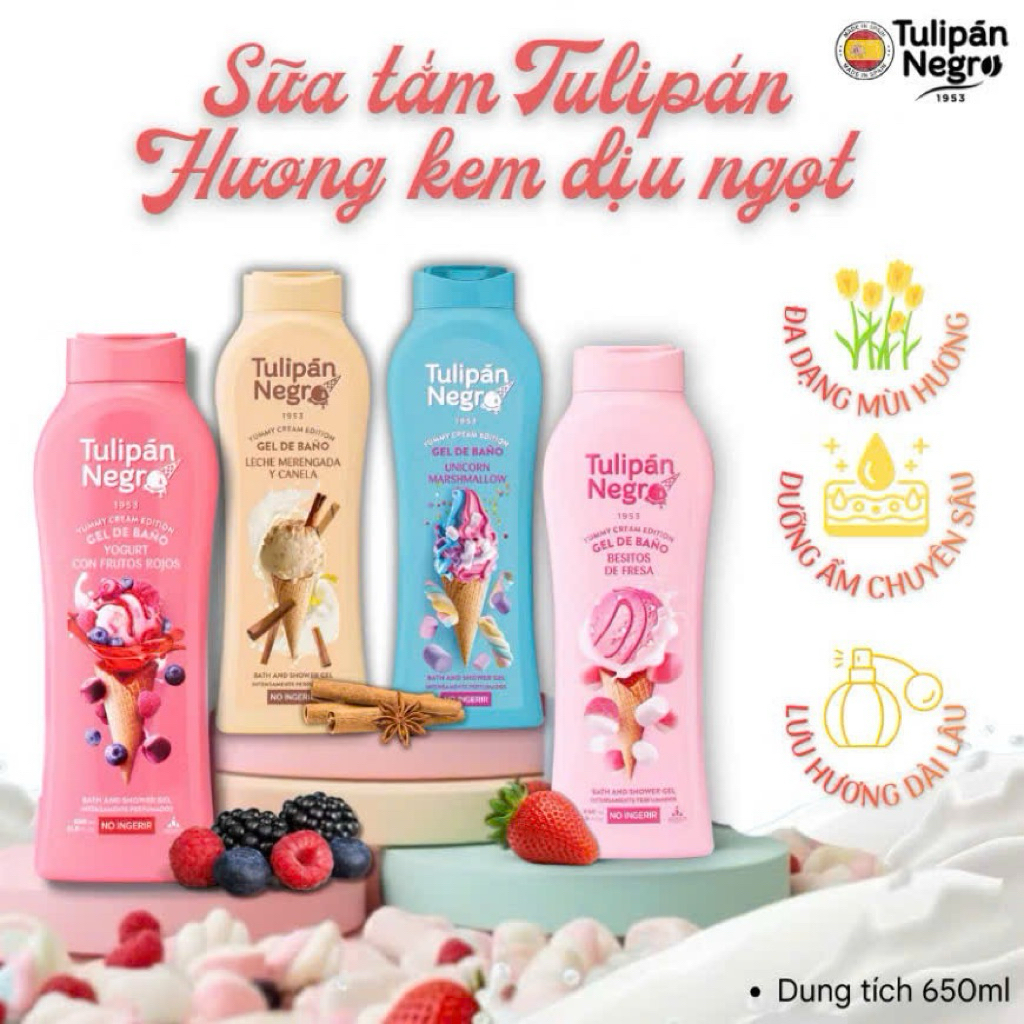 Sữa tắm Tulipán Negro 650ml Tây Ban Nha 650ml ( CHỌN MÀU NGẪU NHIÊN)