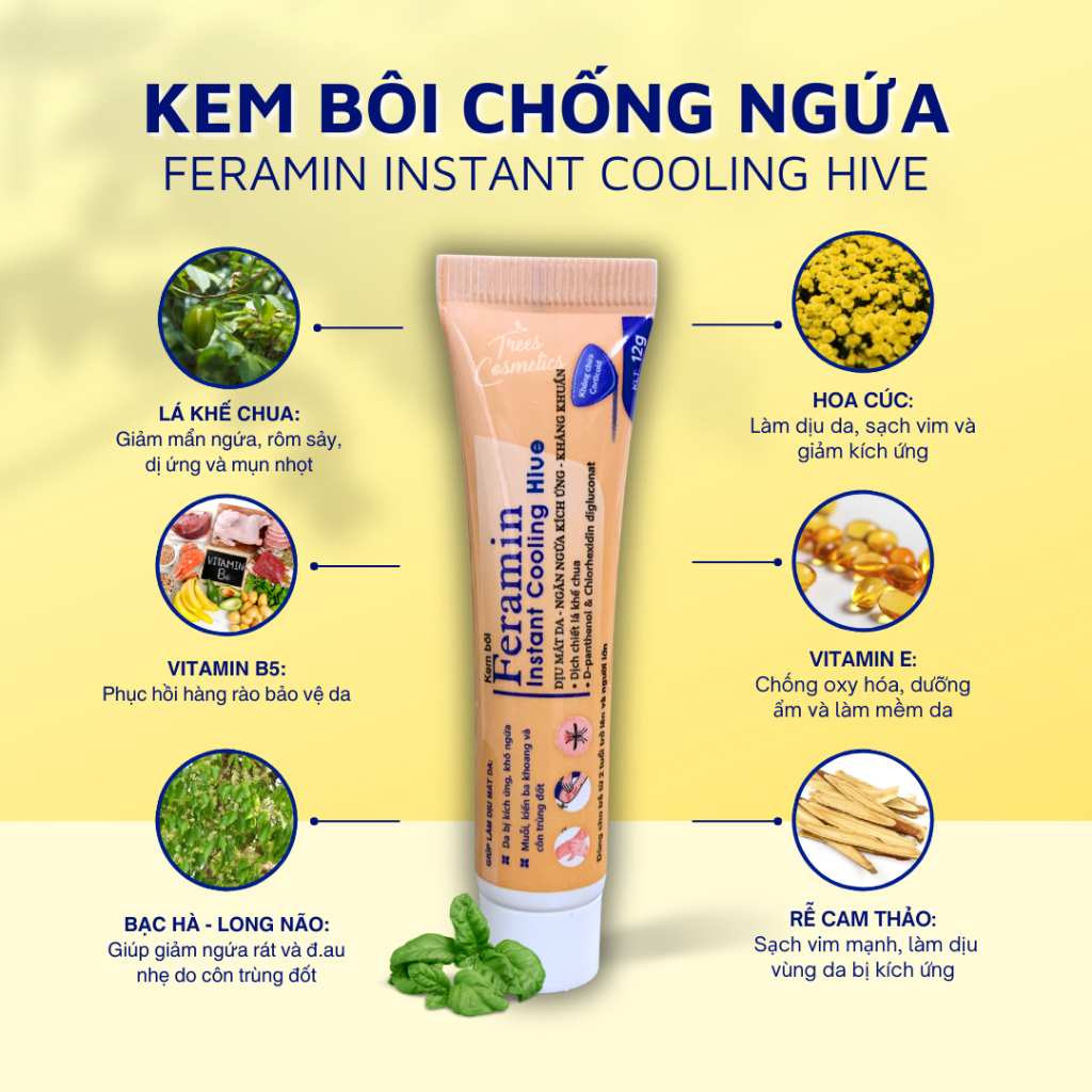 Kem bôi chống ngứa Feramin Instant Cooling Hive dưỡng ẩm, làm dịu da, ngăn ngừa kích ứng 12g | BigBuy360 - bigbuy360.vn