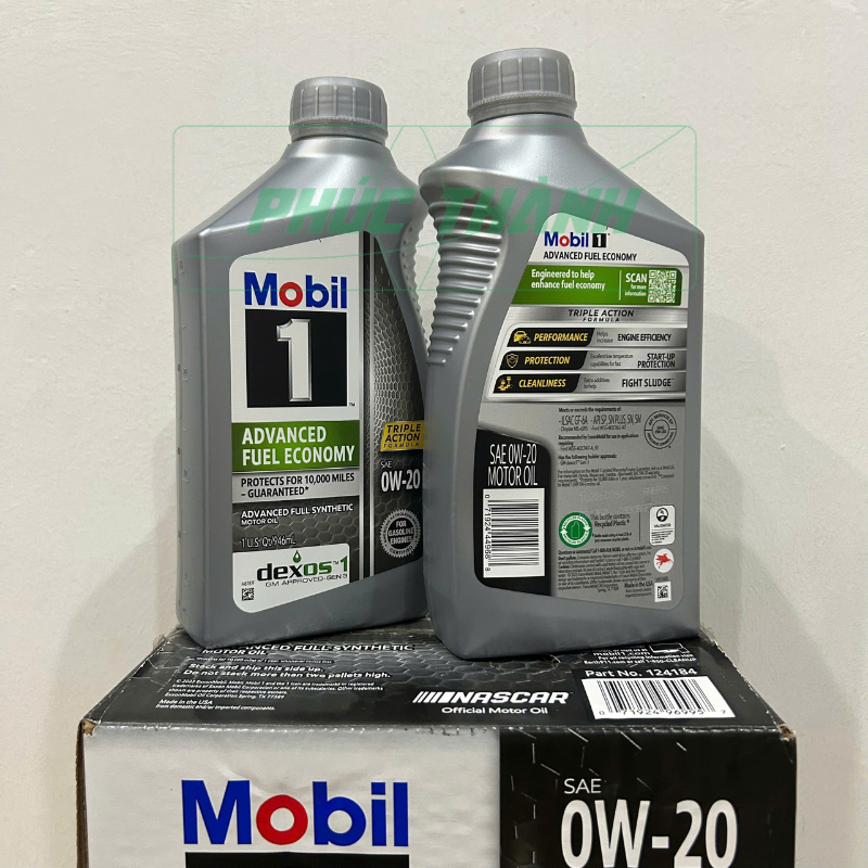 Thùng 6 Chai Dầu Nhớt Ô Tô Tổng Hợp Toàn Phần MOBIL 1 ADVANCED FUEL ECONOMY 0W20 946ml Nhập Khẩu Mỹ - Chính Hãng