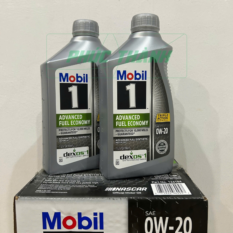 Thùng 6 Chai Dầu Nhớt Ô Tô Tổng Hợp Toàn Phần MOBIL 1 ADVANCED FUEL ECONOMY 0W20 946ml Nhập Khẩu Mỹ - Chính Hãng
