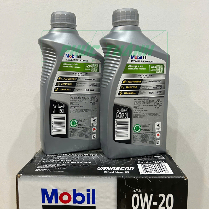 Thùng 6 Chai Dầu Nhớt Ô Tô Tổng Hợp Toàn Phần MOBIL 1 ADVANCED FUEL ECONOMY 0W20 946ml Nhập Khẩu Mỹ - Chính Hãng