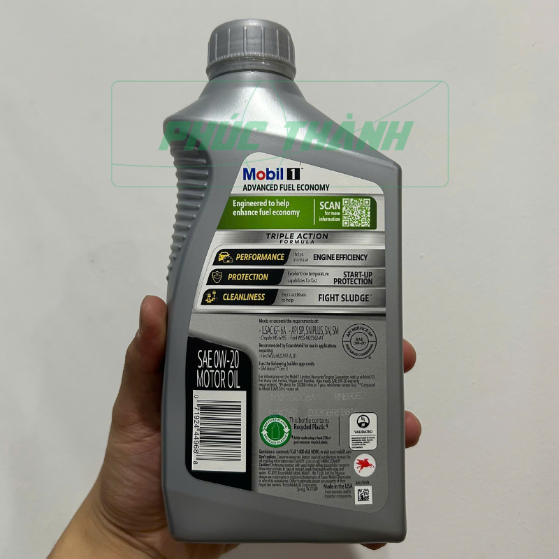Thùng 6 Chai Dầu Nhớt Ô Tô Tổng Hợp Toàn Phần MOBIL 1 ADVANCED FUEL ECONOMY 0W20 946ml Nhập Khẩu Mỹ - Chính Hãng