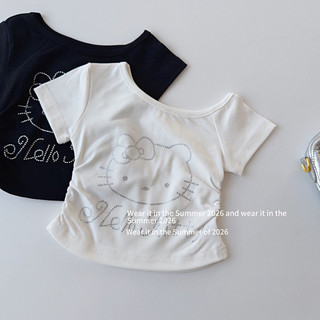 order quảng châu- áo kitty đính đá lệch vai mặc hè cho bé