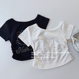 order quảng châu- áo kitty đính đá lệch vai mặc hè cho bé