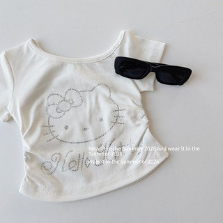 order quảng châu- áo kitty đính đá lệch vai mặc hè cho bé