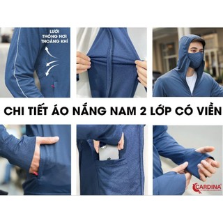 Áo chống nắng nam CARDINA 2 lớp chất thun lạnh cao cấp viền thể thao chống tia UV thiết kế lưới tản nhiệt 4NHM02.