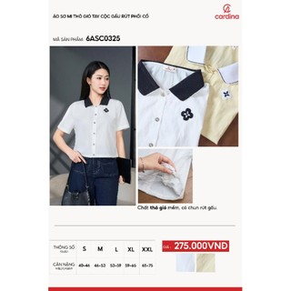 6ASC03 Áo sơ mi nữ CARDINA chất thô gió tay cộc gấu rút phối cổ 6ASC03