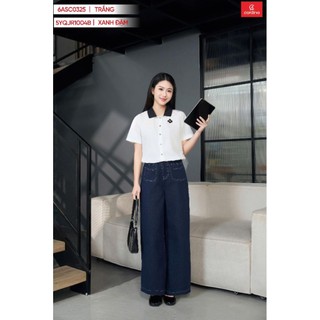 6ASC03 Áo sơ mi nữ CARDINA chất thô gió tay cộc gấu rút phối cổ 6ASC03