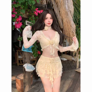 Set BiKiNi Phối Ren Ống Tay Kèm Chân Váy Xoè Bồng 2 Tầng