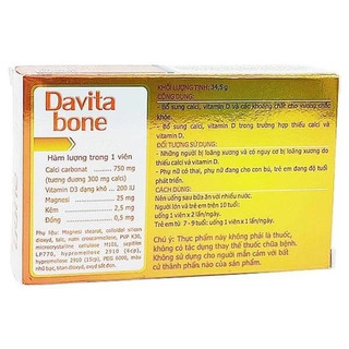 TPBVSK Davita Bone Plus bổ sung calci và vitamin D của DHG Pharma (Hộp 3 vỉ x 10 viên)