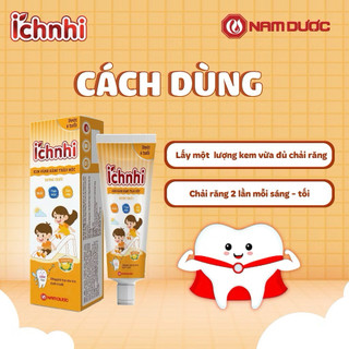 Kem đánh răng thảo dược Ích Nhi dưới 6 tuổi, Tuýp 50g, ko chứa flour, Làm sạch răng miệng ở trẻ em