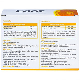 Edoz - Giúp giảm các triệu chứng khó tiêu, trướng bụng, đầy hơi, ăn không tiêu - Hộp 24 gói