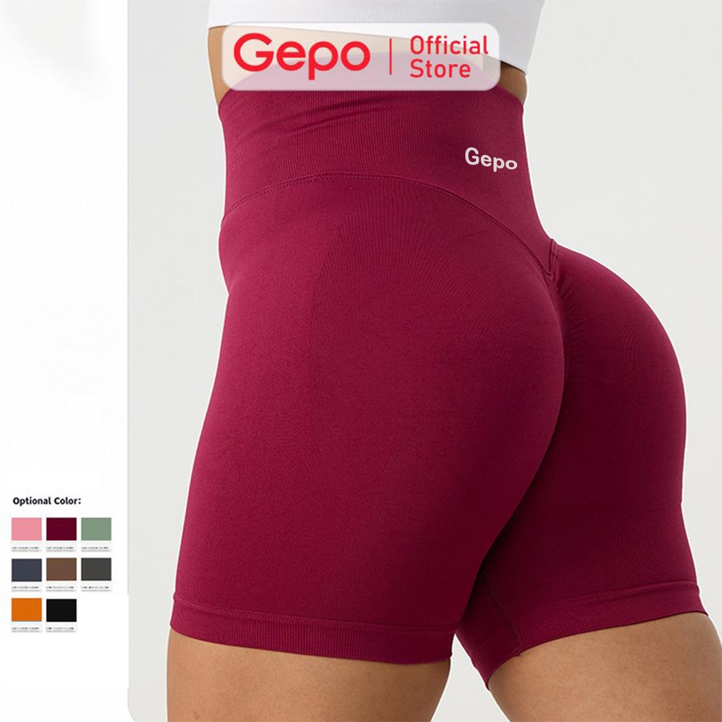 GEPO Quần short đùi nữ tập gym yoga zumba chất liệu dệt kim cạp cao nâng mông tôn dáng GP111