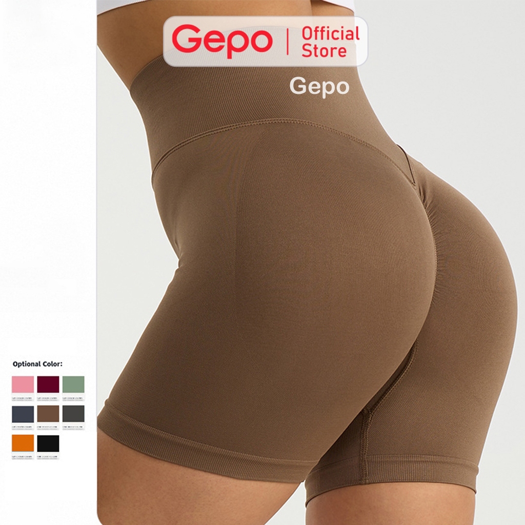 GEPO Quần short đùi nữ tập gym yoga zumba chất liệu dệt kim cạp cao nâng mông tôn dáng GP111