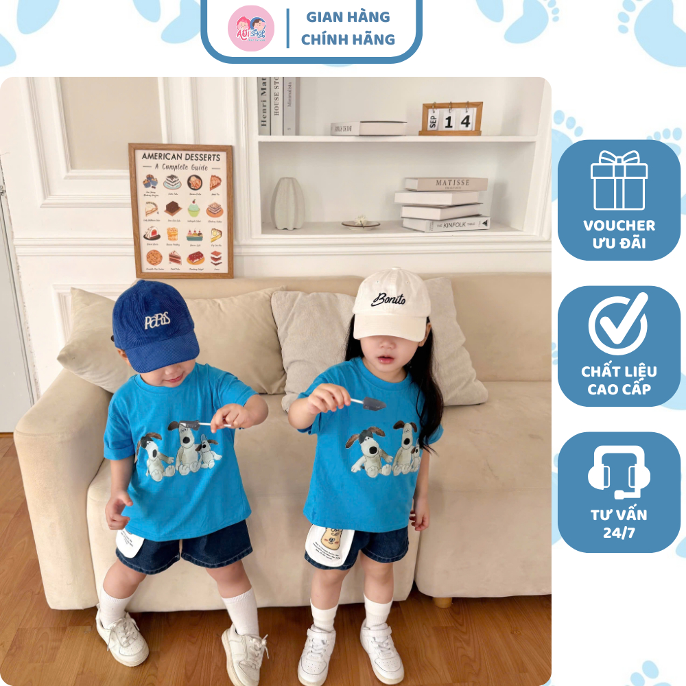[À ƠI SHOP] V66- bộ cộc quần bò áo xanh 3 chú chó- a116.886