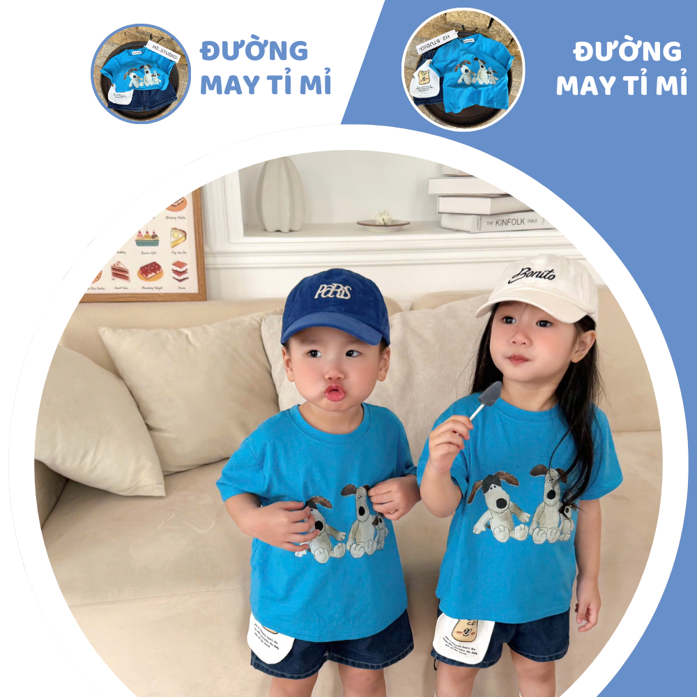 [À ƠI SHOP] V66- bộ cộc quần bò áo xanh 3 chú chó- a116.886
