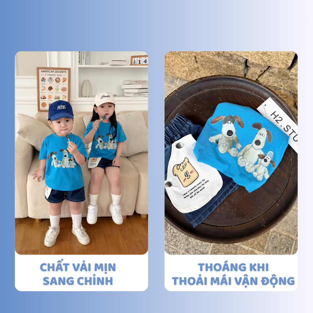 [À ƠI SHOP] V66- bộ cộc quần bò áo xanh 3 chú chó- a116.886