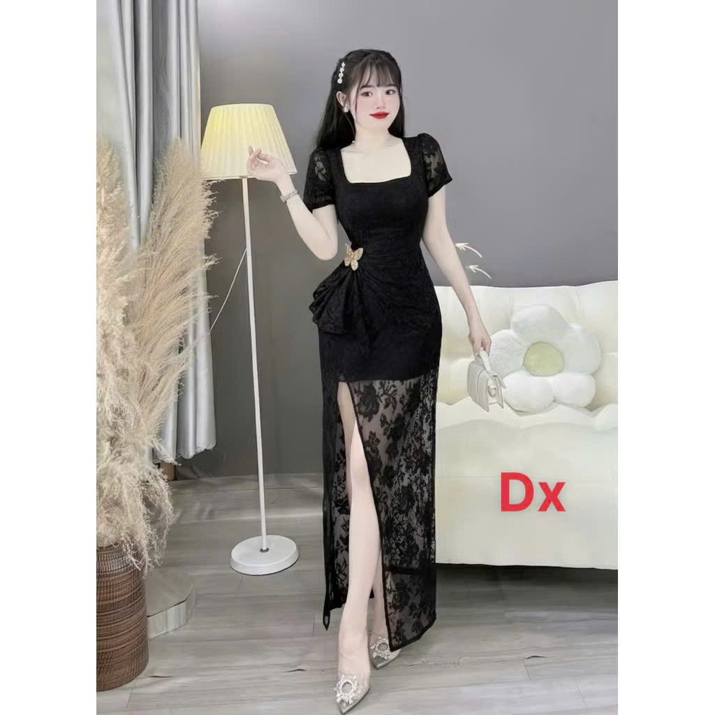 Đầm Ren Moking Sau Xẻ Tà Phụ Kiện Gài Sang Chảnh Body Ôm Dự Tiệc Cưới Cao Cấp
