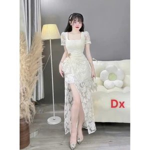 Đầm Ren Moking Sau Xẻ Tà Phụ Kiện Gài Sang Chảnh Body Ôm Dự Tiệc Cưới Cao Cấp