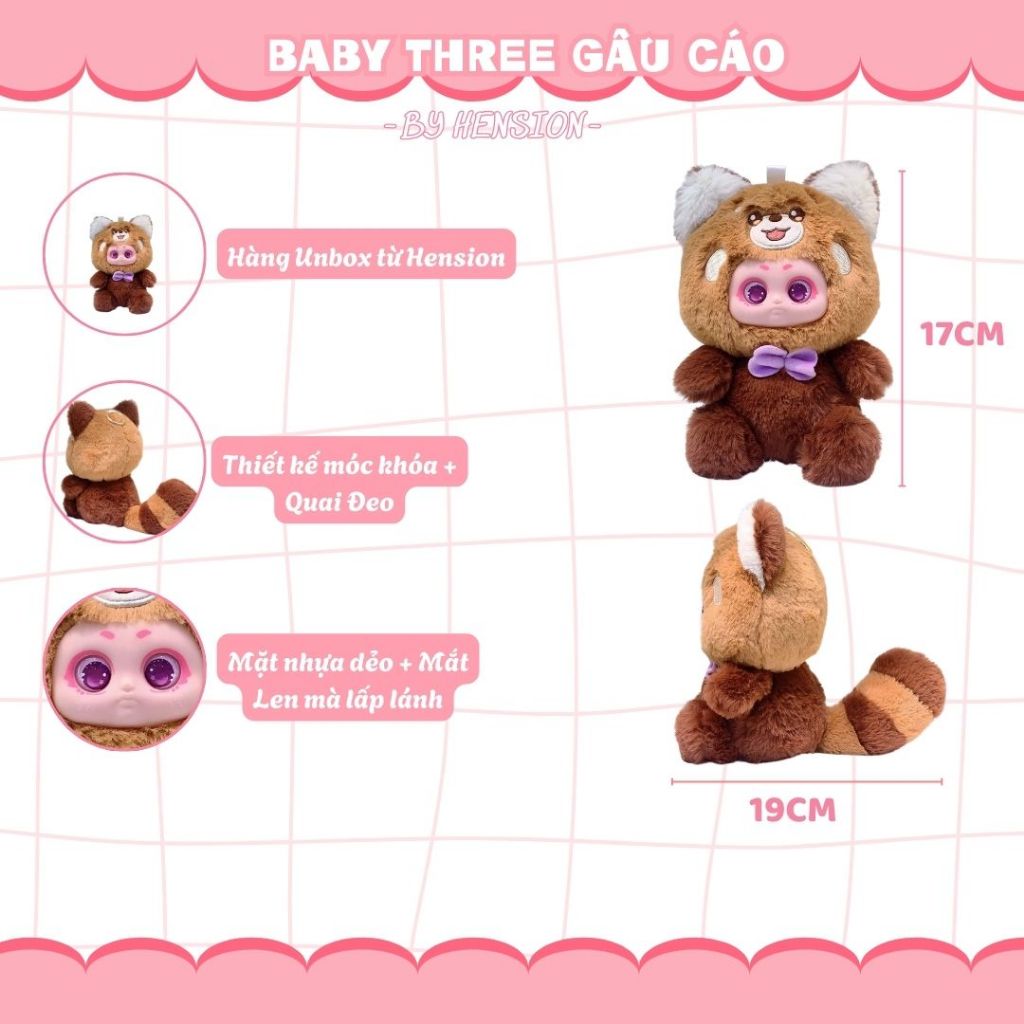 Gấu Bông Mặt Baby Gấu Trúc Đỏ Đáng Yêu, Thú Nhồi Bông Cáo Mèo Size Mini Làm Quà Tặng Cho Bé, Bạn Gái