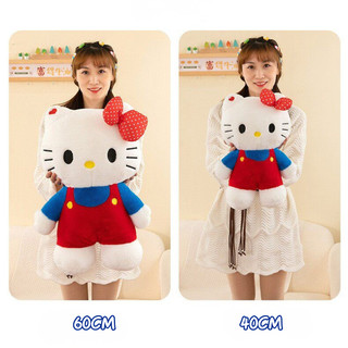 (Căng Phồng) Gấu Bông Hello Kitty Đứng Yếm Đỏ Đeo Nơ Chấm Bi Đáng Yêu, Chất Liệu Lông Thỏ Mịn, Căng Phồng