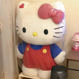(Căng Phồng) Gấu Bông Hello Kitty Đứng Yếm Đỏ Đeo Nơ Chấm Bi Đáng Yêu, Chất Liệu Lông Thỏ Mịn, Căng Phồng