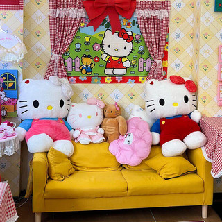 (Căng Phồng) Gấu Bông Hello Kitty Đứng Yếm Đỏ Đeo Nơ Chấm Bi Đáng Yêu, Chất Liệu Lông Thỏ Mịn, Căng Phồng