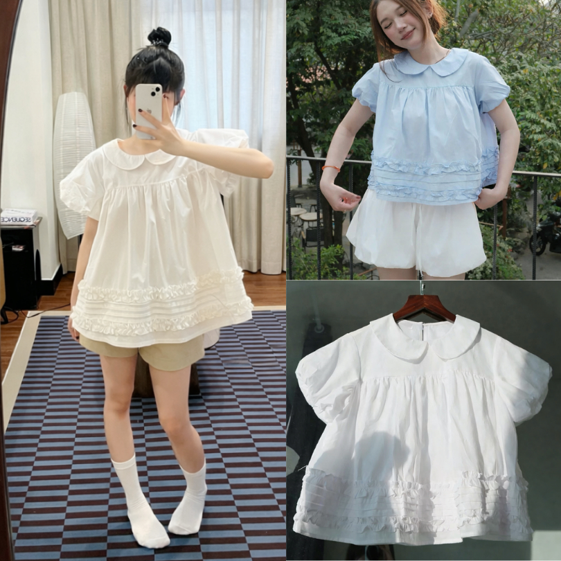Áo babydoll tay bồng cổ sen bèo gấu, dáng rộng  xinh xắn TAM A85