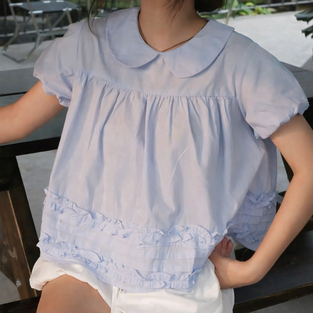 Áo babydoll tay bồng cổ sen bèo gấu, dáng rộng  xinh xắn TAM A85