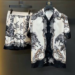 đồ bộ ngắn tay họa tiết nam mặc mùa hè siêu thoáng mát, bộ sơ mi cộ tay nam chất liệu lụa cao cấp N50