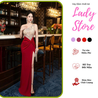 Đầm dạ hội lệch vai có đính kết có 4 màu đỏ đen nâu tím,đi tiệc cuối năm,sinh nhật,kỷ niệm,...[damvaythietke]M110