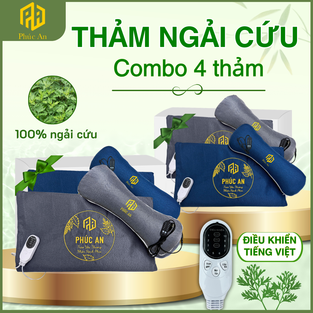 [PHÚC AN] Combo 4 Thảm điện + gối điện ngải cứu chính hãng Phúc An, Quà tặng cao cấp