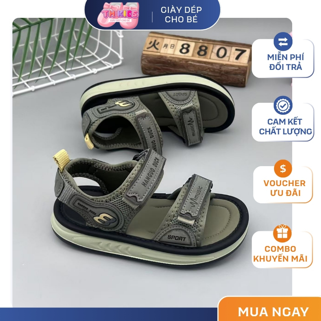 [M103] Dép Sandal Cho Bé Trai, Dép Quai Dán Cho Bé Đi Học Chống Trơn Trượt, Lớp Lót Da Mềm Mại TH Kids