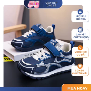 Giày Thể Thao Bé Trai Cao Cấp – Giày Sneaker Trẻ Em Quai Dán Màu Xanh Navy Phong Cách Hàn Quốc (Size 26-37)