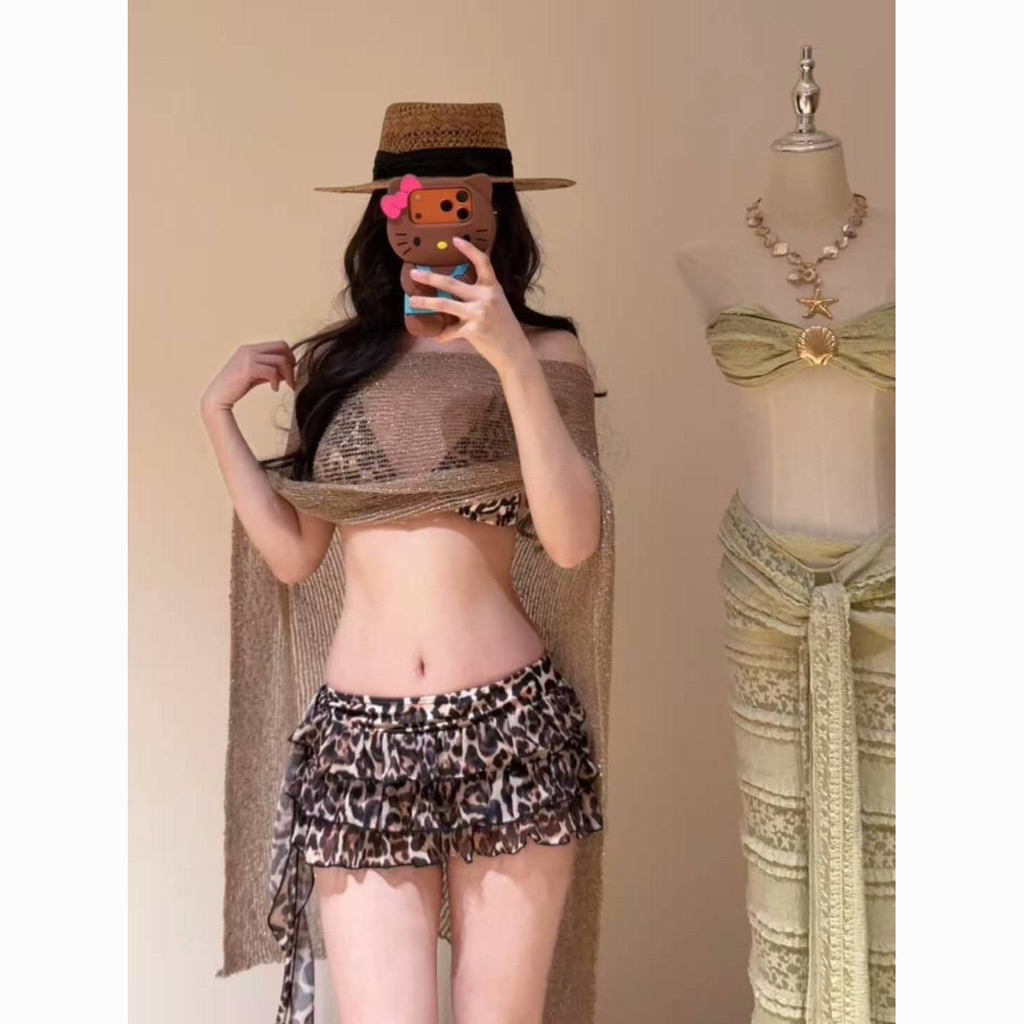 Set BiKiNi 2 Mảnh Da Báo Đốm Nâu Cực Cuốn Buộc Dây Lưng  3 Chi Tiết Kèm Đệm Mút (order 7-10n)