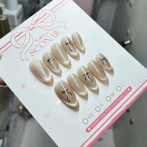 NAIL BOX MẮT MÈO NÂU TÂY STICKER NƠ ĐEN MÓNG UP MẮT MÈO TÔN DA TAY