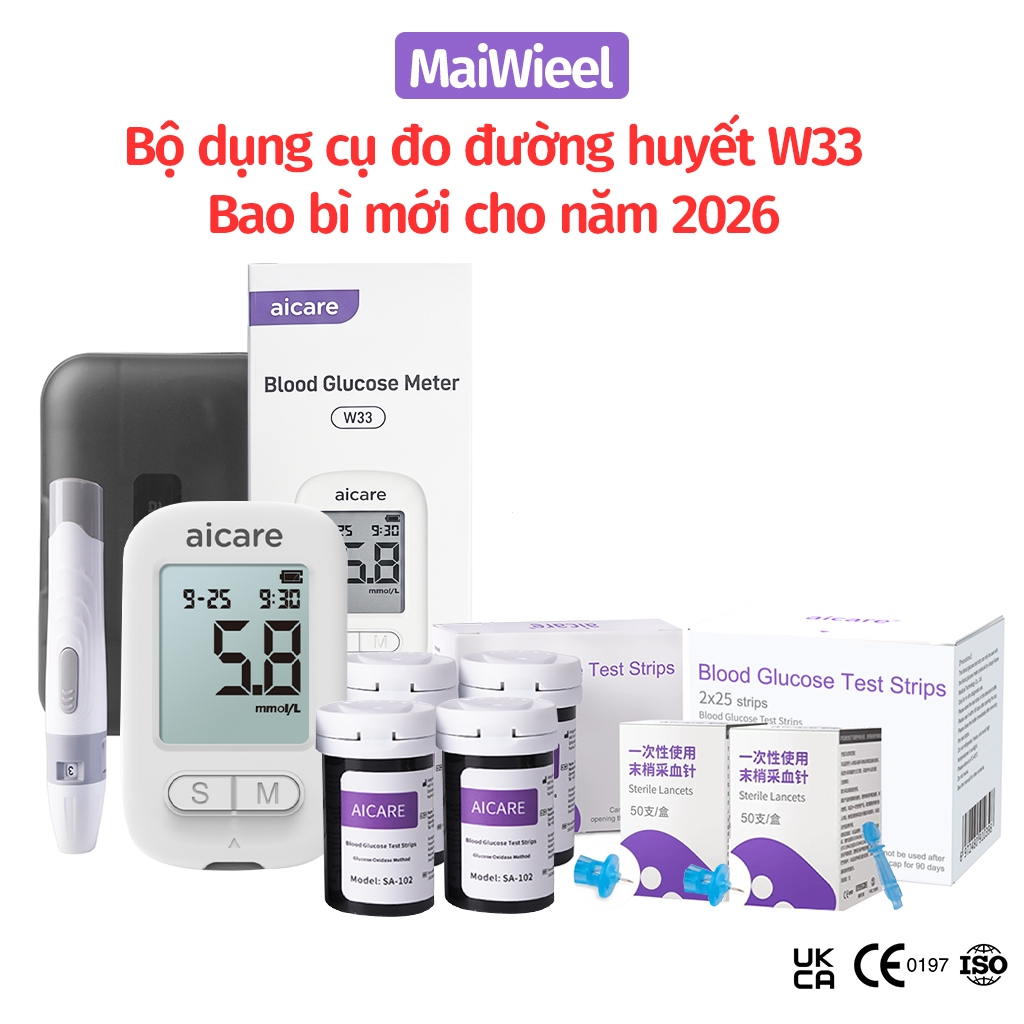Máy Đo Đường Huyết  AICARE + 50 Que Thử + Tặng 50 Kim Lấy Máu Đo Nhanh Chính Xác Dễ Sử Dụng Tại Nhà