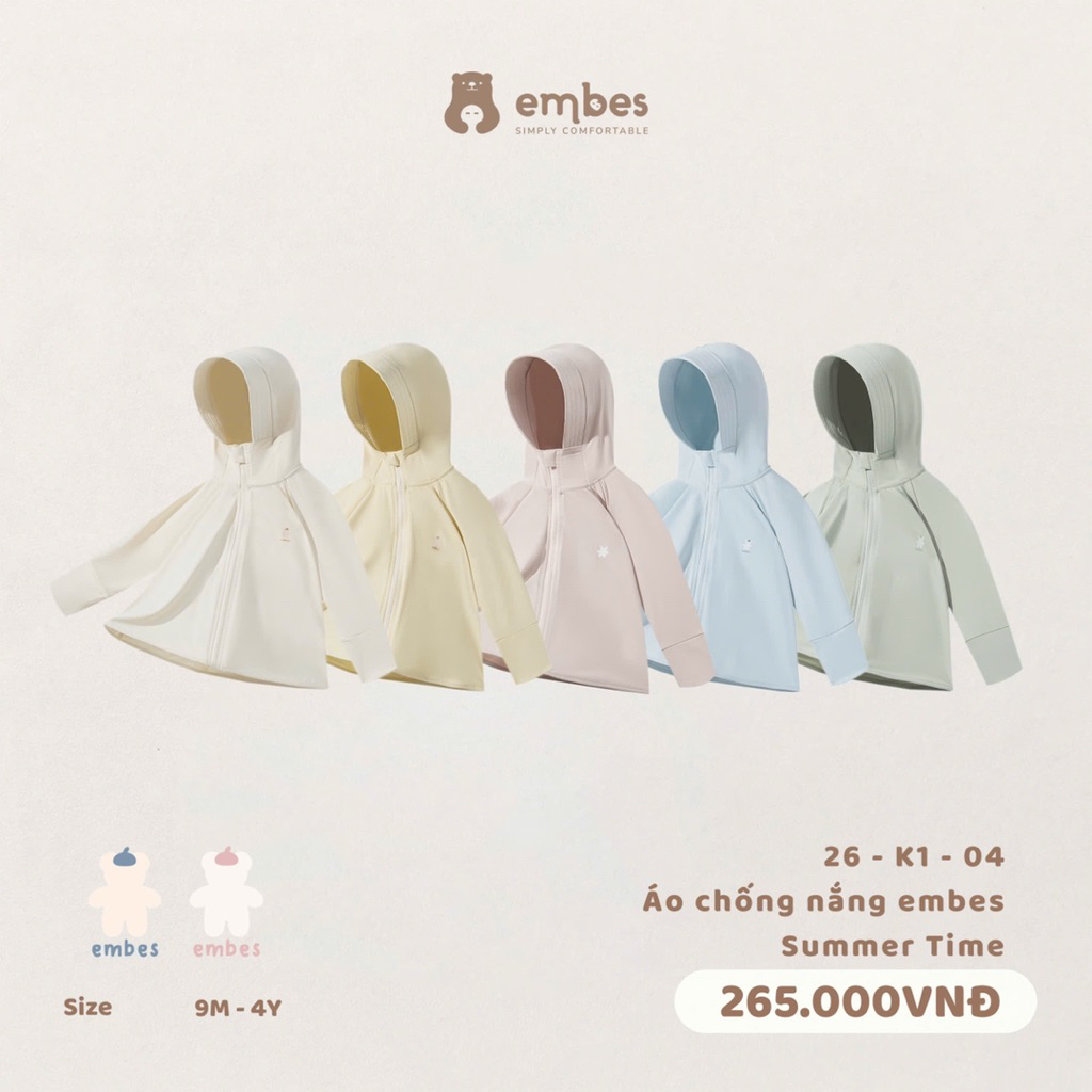 Áo chống nắng Embes Summer Time cho bé trai bé gái. Áo chống nắng thoáng khí chống tia UV cho bé BEO.Kids