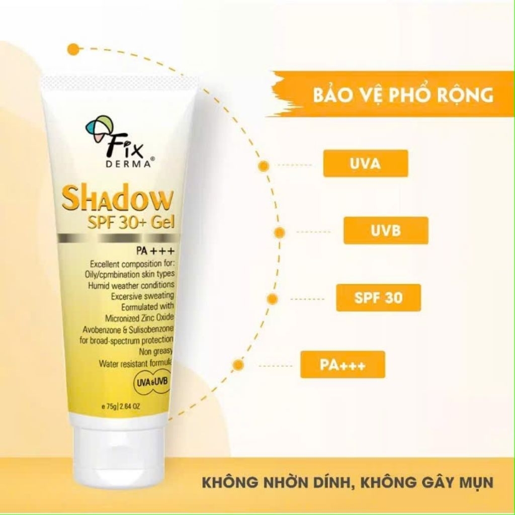 Gel Chống Nắng FIXDERMA Shadow SPF 30+ Gel Mỏng Nhẹ Giúp Dưỡng Ẩm 75g