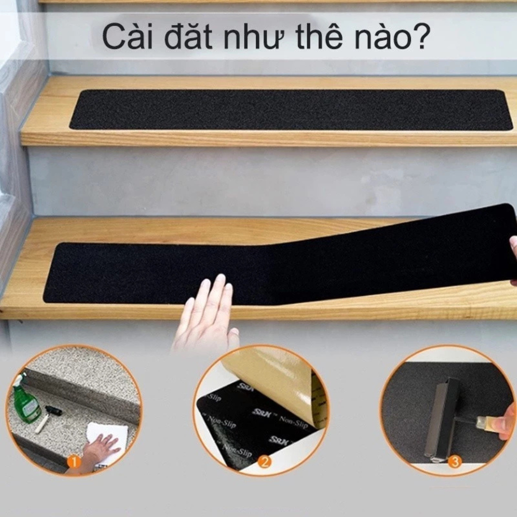 Combo 3 Cuộn Băng Keo Nhám Chống Trơn Trượt 5cmx5m Dán Sàn Nhà Tắm Cầu Thang Chống Nước Siêu Dính