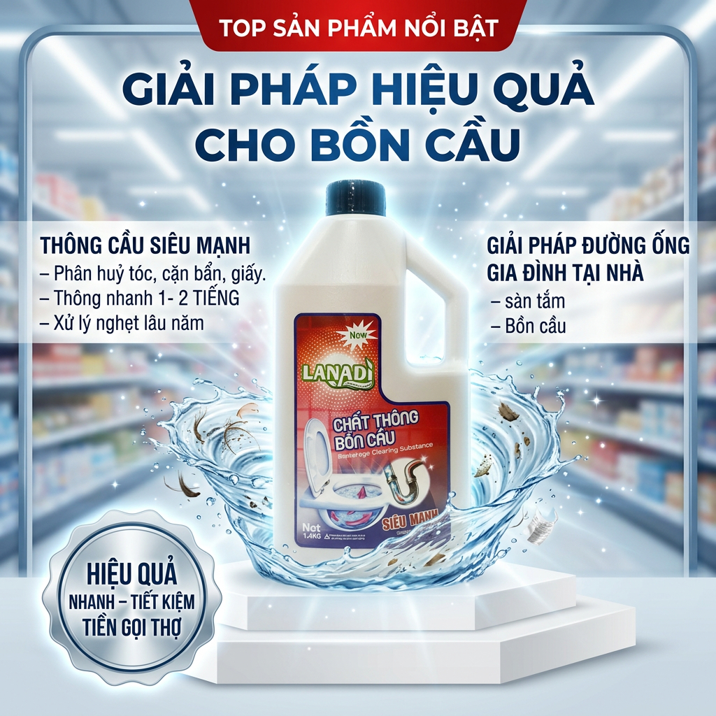 Nước Thông Bồn Cầu Lanadi Thông Tắc Nhanh Các chất thải hữu cơ