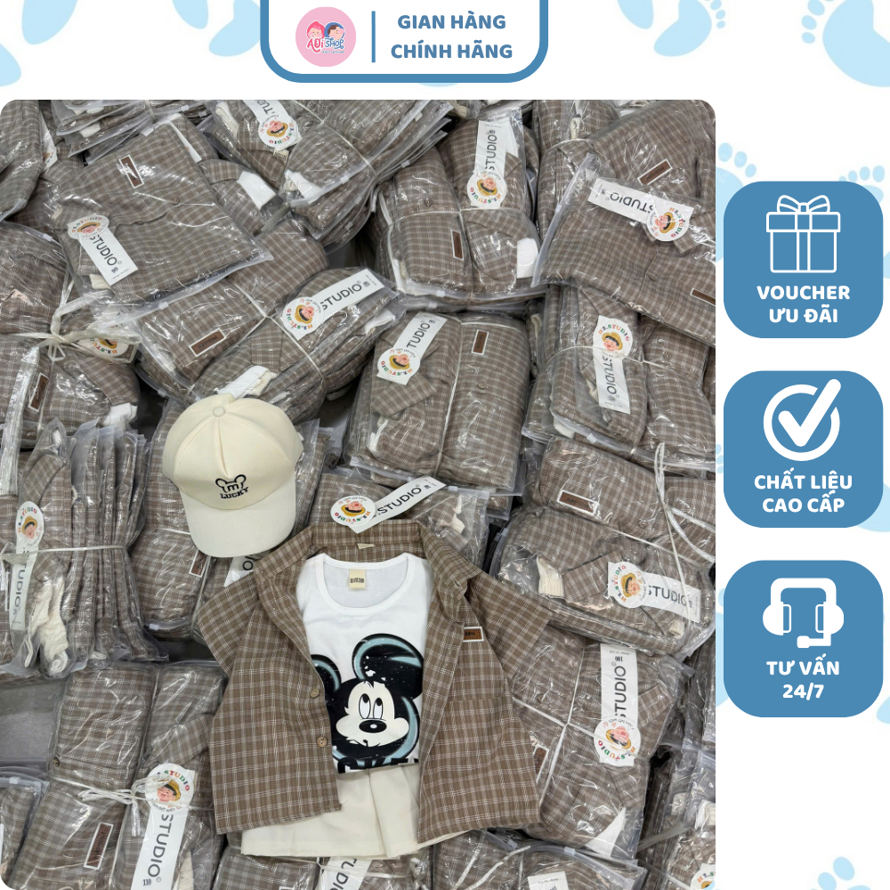 [À ƠI SHOP] N45- set 4 ct cộc caro nâu kèm mũ- a111.115
