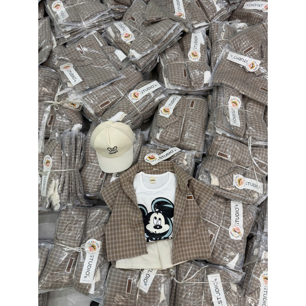 [À ƠI SHOP] N45- set 4 ct cộc caro nâu kèm mũ- a111.115