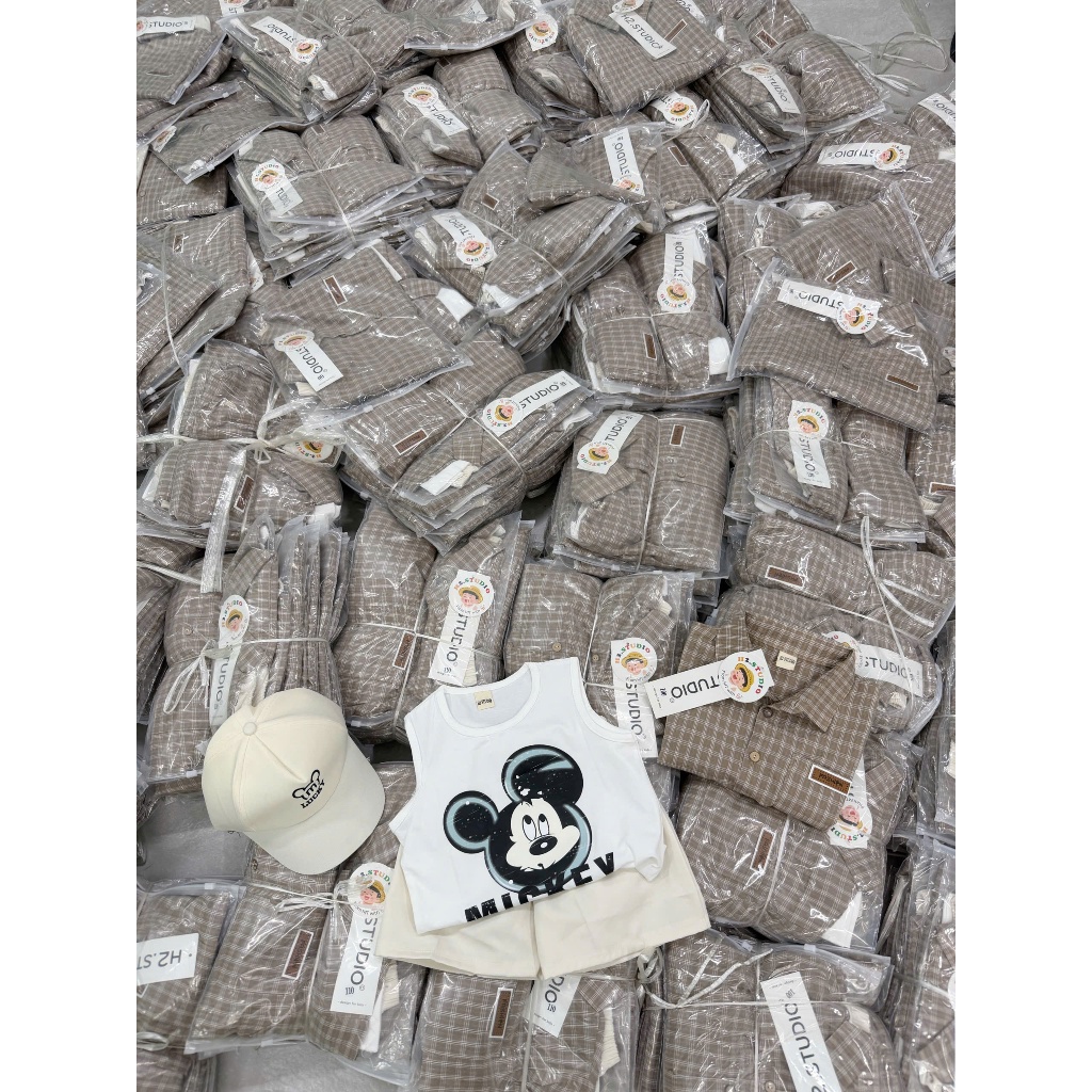 [À ƠI SHOP] N45- set 4 ct cộc caro nâu kèm mũ- a111.115