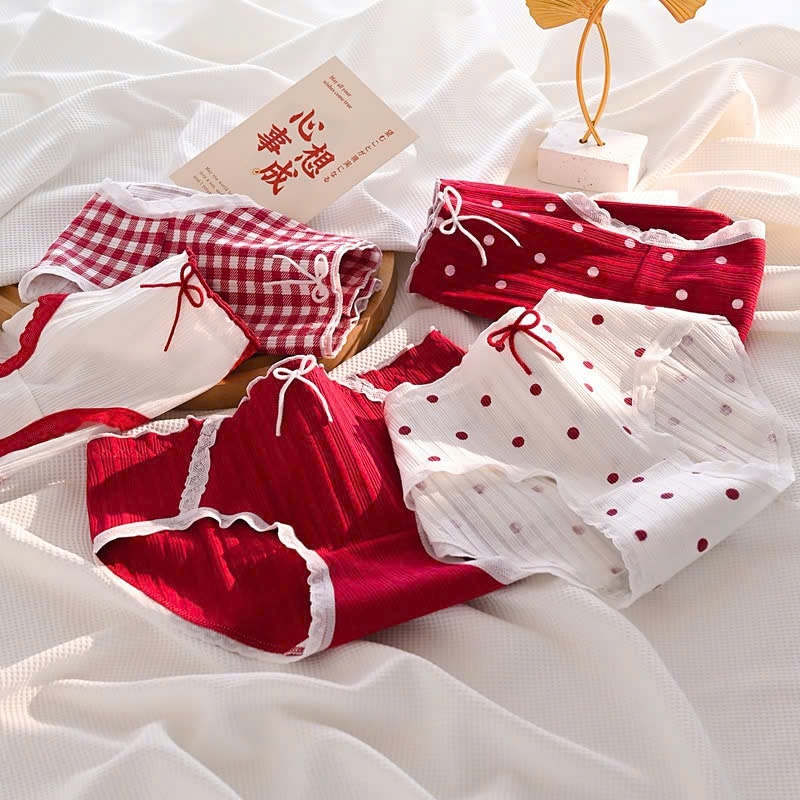 Set 10 Quần Lót Nữ Đỏ Chấm Bi ,Chip Cute Cotton  Tông Đỏ Dễ Thương, Kháng Khuẩn -  Cotton Táo Đỏ