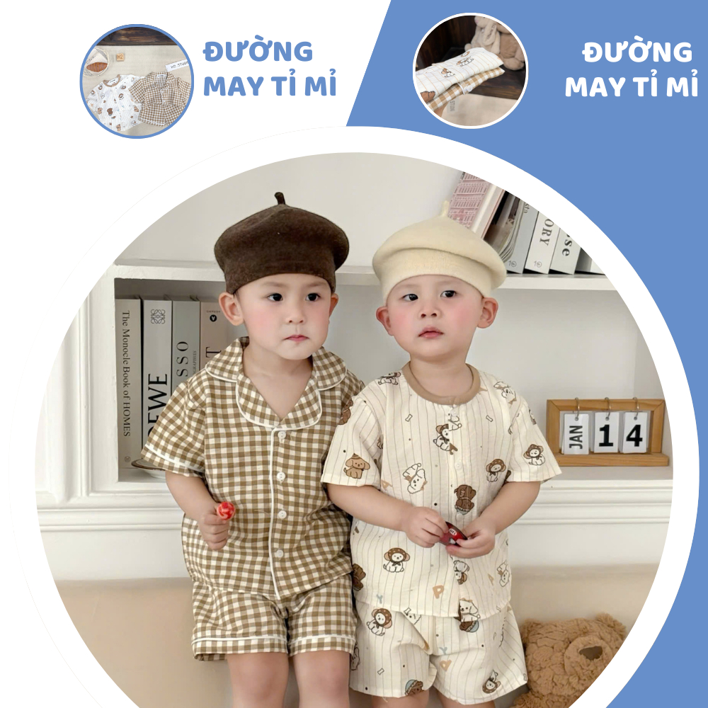 [À ƠI SHOP] K24- set 2 bộ pizama caro nâu và sọc hình- a100.322