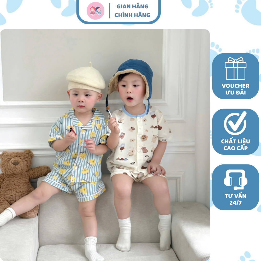 [À ƠI SHOP] K24- set 2 bộ pizama caro nâu và sọc hình- a100.322