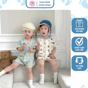 K24- set 2 bộ pizama caro nâu và sọc hình- a100.322