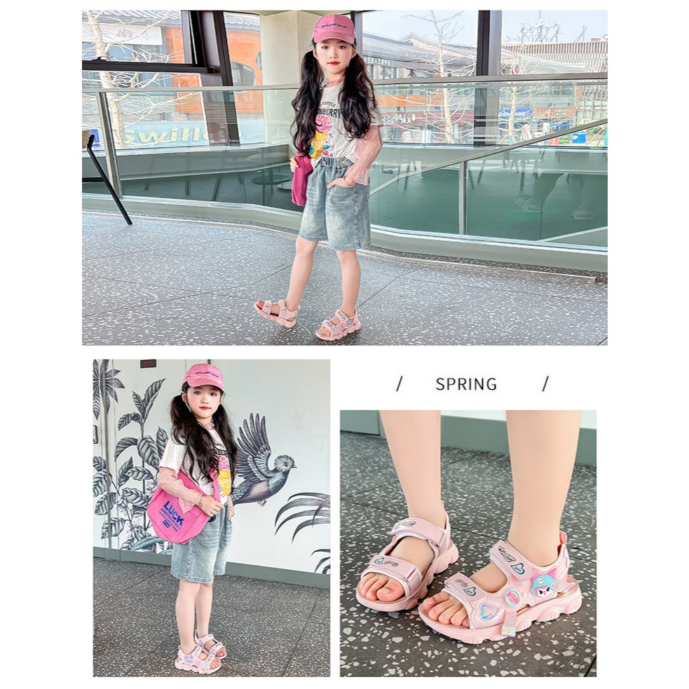 [M168] Sandal Bé Gái Quai Dán Họa Tiết Hoạt Hình Dễ Thương - Dép Quai Hậu Bé Gái Đế Bánh Mì Siêu Nhẹ, Chống Trơn Trượt